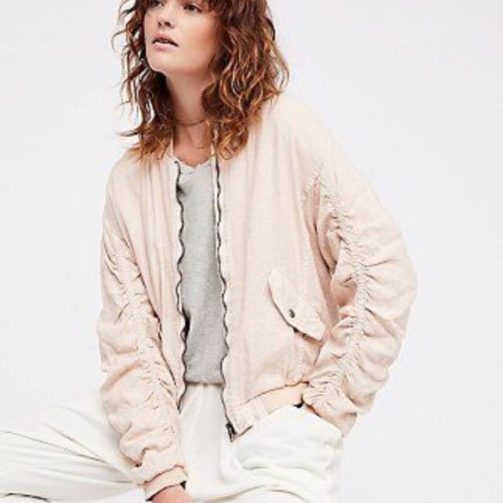 FREE PEOPLE LINEN BOMBER JACKET